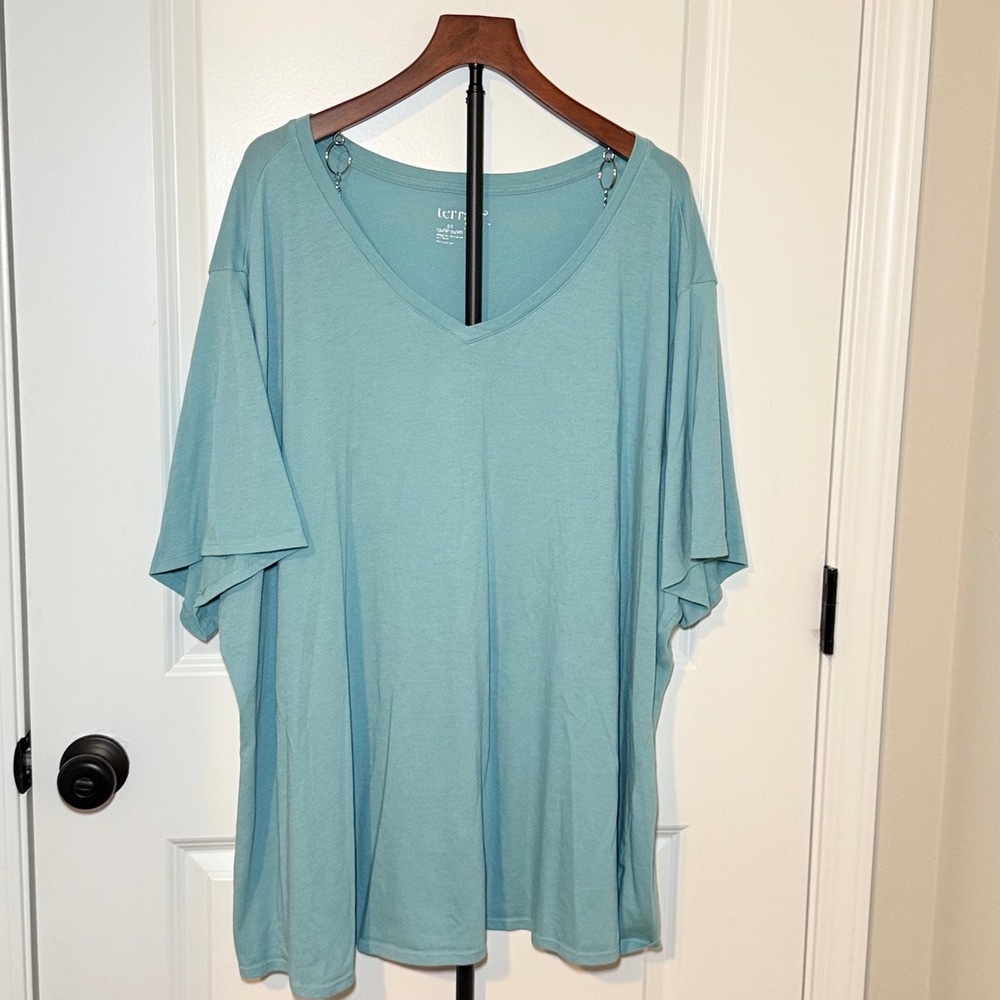 Terra & Sky Womens 5X Studio Blue V-Neck Short Sleeve T-Shirt